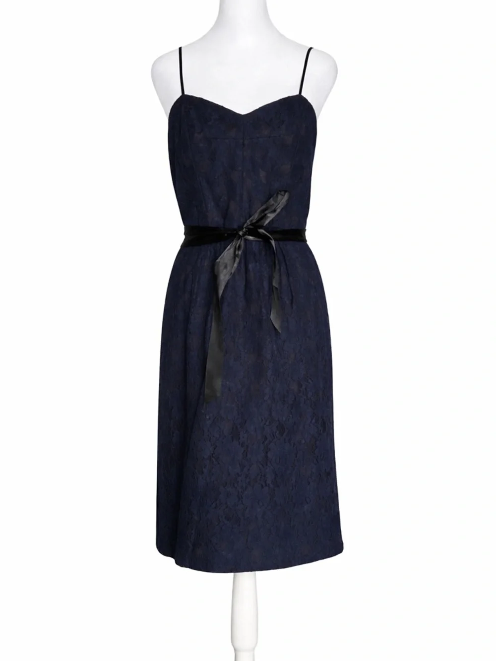 Adrianna Papell Midnight Blue Cocktail Lace Dress Belt Size 10 Cocktail Party